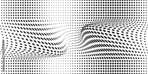 Wavy dot lines background. Pattern of dots, dotted lines, circles of different scale. Futuristic pattern. Monochrome backdrop to create backgrounds, templates, posters in a modern minimalist style