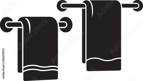 Silhouette towels on rack isolated on white background