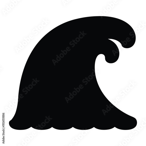 Silhouette of a powerful ocean wave with a curling crest and sea foam