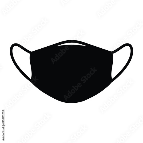 Black medical face mask or surgical mask, graphic vector illustration