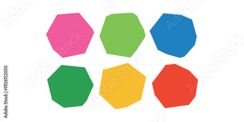 Colorful hexagons in pink blue green yellow red on white background