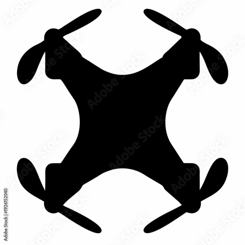 Silhouette of a quadcopter drone viewed from above isolated on white background