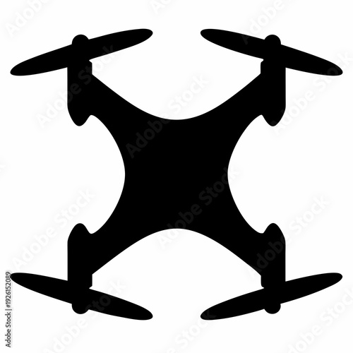 Black silhouette of a quadcopter or drone with four propellers shown