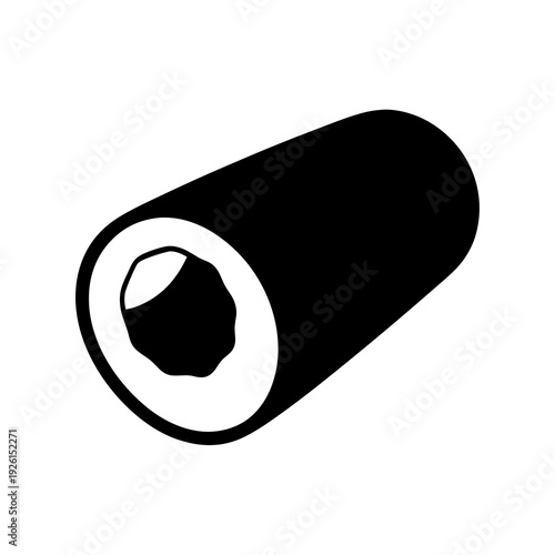 A minimalist graphic representation of a single piece of sushi roll on white
