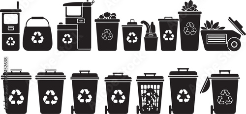 Recycling symbols and bins for eco friendly waste management