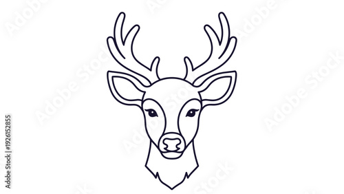 Elegant black and white line art drawing of a deer head with large majestic antlers and calm eyes looking at the viewer.