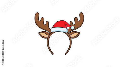 Festive Christmas headband featuring brown reindeer antlers and a small red Santa Claus hat with a white pom-pom.