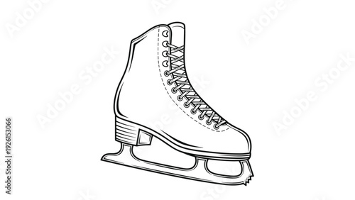 Professional ice skate outline drawing highlighting the boot structure, laces, and sharp blade for winter sports and recreation themes.