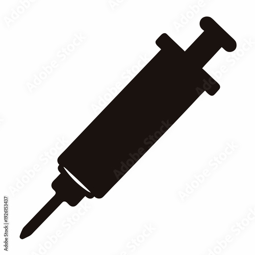 Black silhouette of a syringe commonly used in medical injections and vaccinations