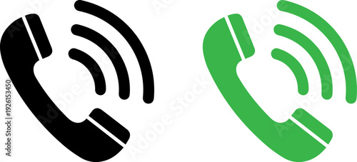 Stylish phone icons with signal waves in black and green