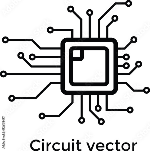 Minimalist CPU Microchip Circuit Board Vector Icon for Technology Design