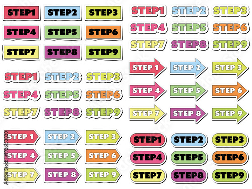 ステップ アイコン ステッカー風（カラフル）