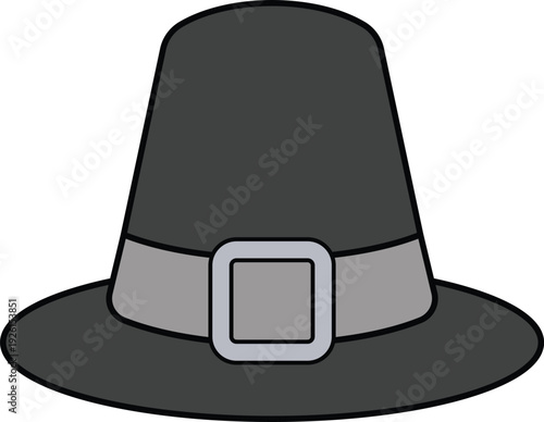 Classic Pilgrim Hat Illustration Traditional Thanksgiving Flat Vector Icon