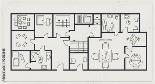 Detailed architectural floor plan showcasing interior layout and design elements.
