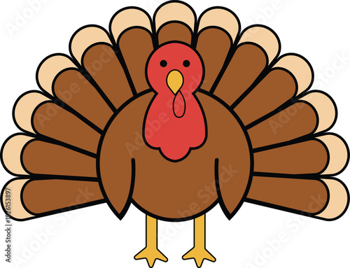 Cute Thanksgiving Turkey Illustration  Colorful Flat Vector Cartoon Bird for Holiday Decor