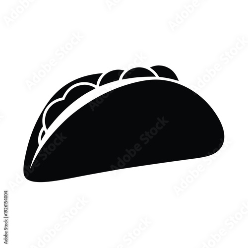 Silhouette image of delicious taco with savory fillings, on white background