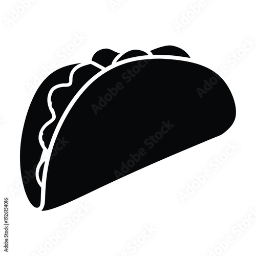 Delicious black silhouette representation of a savory taco with tasty toppings