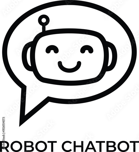 Friendly Robot Chatbot Logo Minimalist AI Assistant Icon in Speech Bubble
