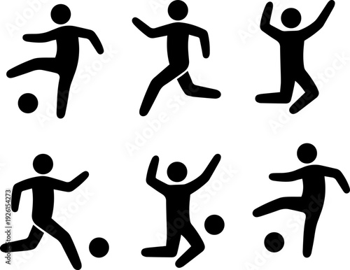 Dynamic soccer players in various actions on white background