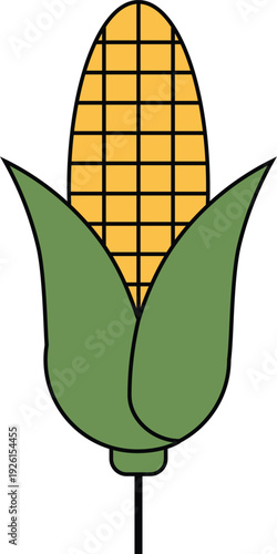 Simple Corn Cob Illustration Yellow Maize with Green Husks Flat Vector Graphic