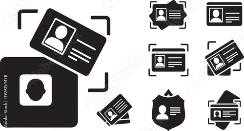 ID Card Identification Icons and Security Badges Set