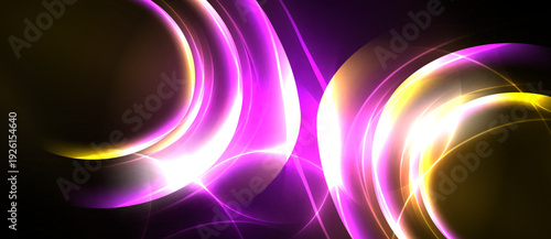 Abstract swirls, vibrant colors, dynamic light effects. Purple, gold, white blend creating energetic visual impact. Modern design.