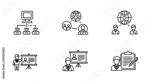 Business professionals discussing global strategies and ideas in a meeting presentation with technology and documents from various viewpoints