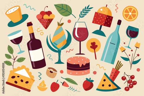 hand drawn wine party elements