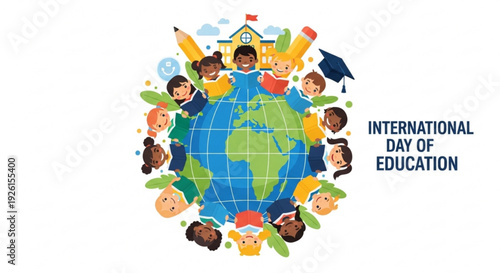 International day of education diverse children around globe emphasizing learning