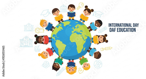 Diverse children holding hands around the globe for international day of education