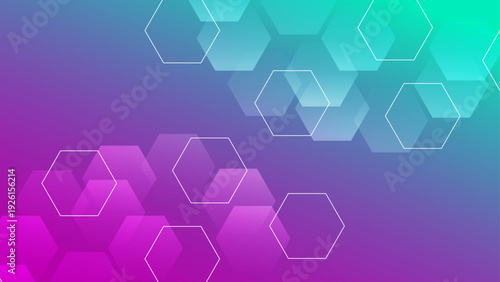 Dynamic purple and cyan gradient with overlapping hexagonal shapes
