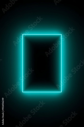 A glowing neon square floating in a dark abstract space