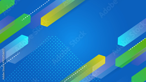 Clean blue business background with vibrant geometric shapes and technical details