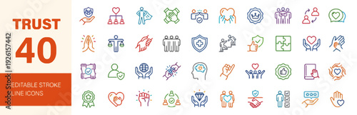 Collection of trust icons in various colors on a grid layout