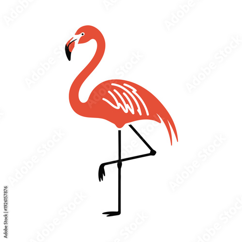 A minimalist illustration of a flamingo standing on one leg.