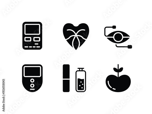 A collection of icons related to health and wellness on a white background.