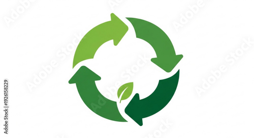 Eco friendly recycling symbol with green arrows and leaf on white background representing sustainability and environmental conservation