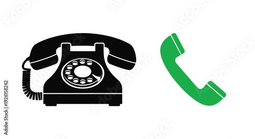Vintage telephone with a lifted green receiver bold silhouette