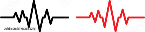Heartbeat pulse waveforms in black and red on white background