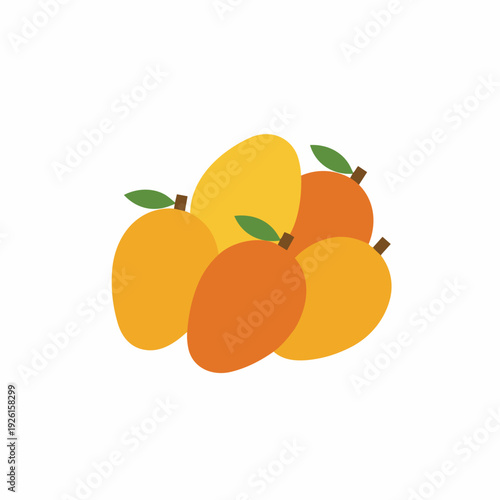 A cluster of ripe, vibrant mangoes with green stems, showcasing their rich, golden-orange hue, a symbol of tropical sweetness and natural bounty