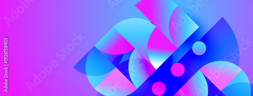 Abstract shapes, vibrant colors, dynamic composition. Gradient hues create modern visual experience. Smooth curves, overlapping forms.