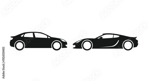 Two modern sports cars displayed in a stark black silhouette