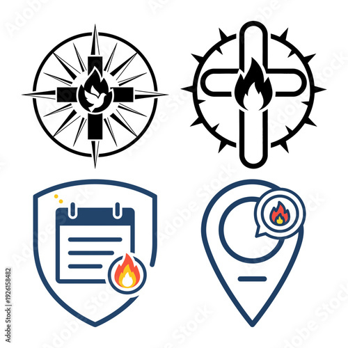 Pentecost tongues of fire over city and flame mandala icon bundle