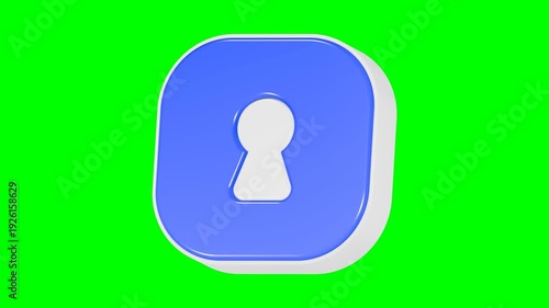 keyhole icon 3d render blue square button