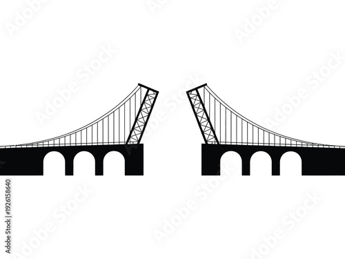 Comparison of two suspension bridge designs with different structural elements.
