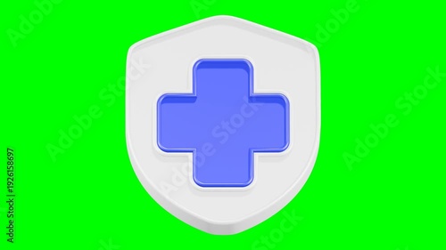 cross shield icon 3d render white color