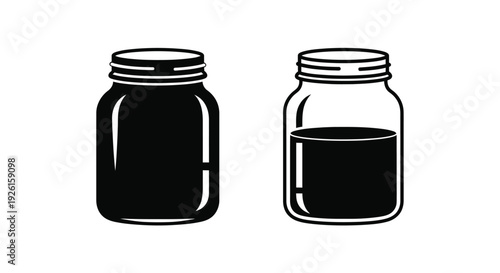 Two mason jars one full in a striking black silhouette