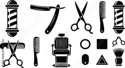 Set of 13 barber shop icons vector