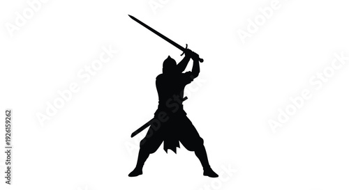 A samurai warrior raising a katana in a dynamic pose silhouette