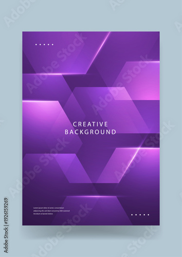 Deep violet abstract background with translucent glowing hexagonal layers and light leaks for technology science and gaming industries